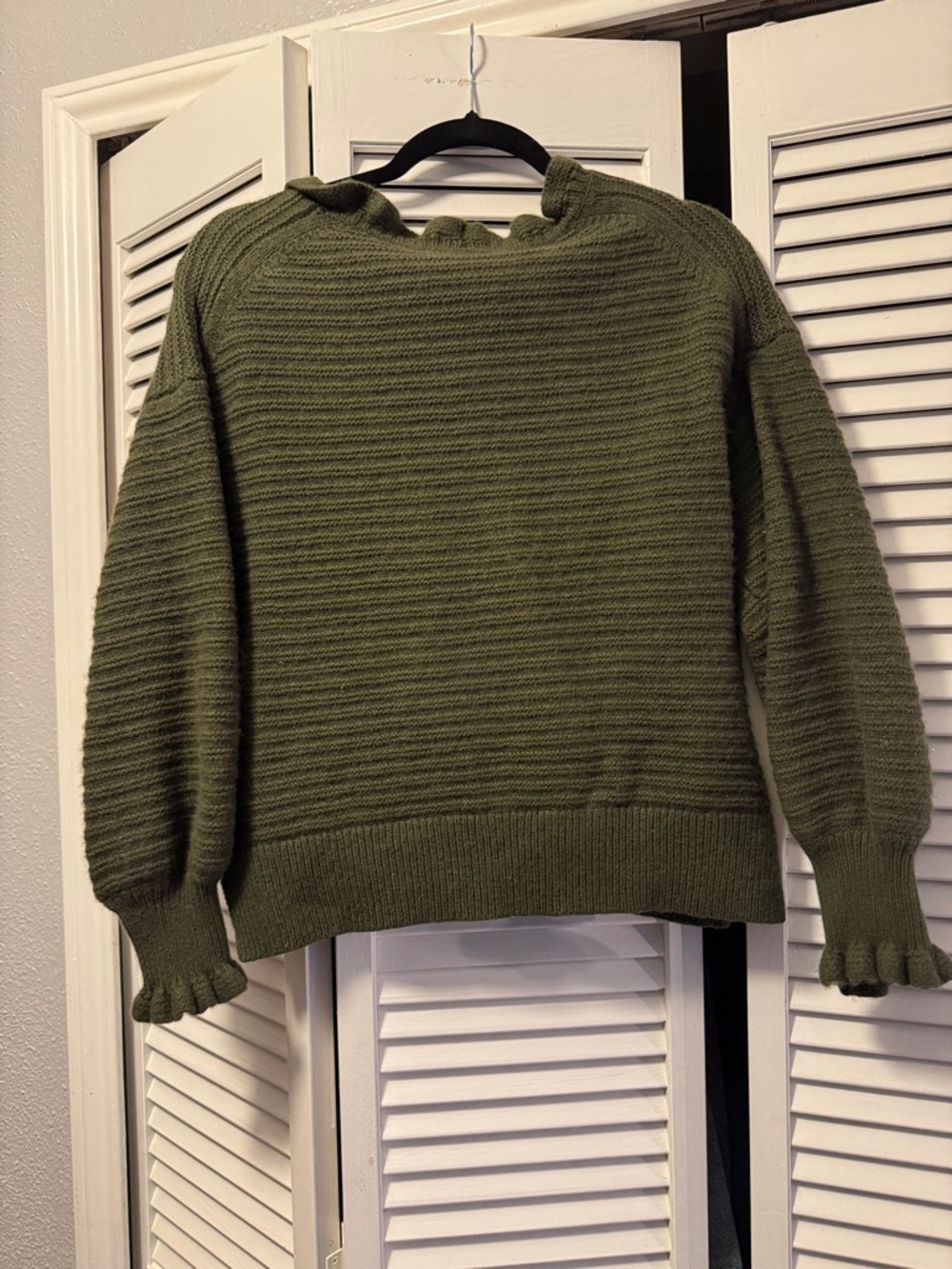 Madewell Olive Ribbed Ruffle-Neck Sweater - Picture 5 of 7